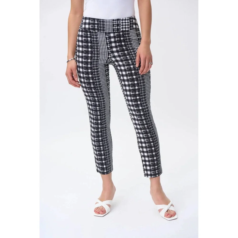 Joseph Ribkoff Vanilla Black Pants Style 231273 Plaid Mixed Print Cropped Size 8